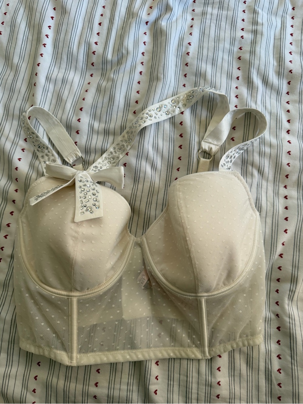 Victoria's Secret Cream Longline Bustier with Rhinestone Straps and Bow